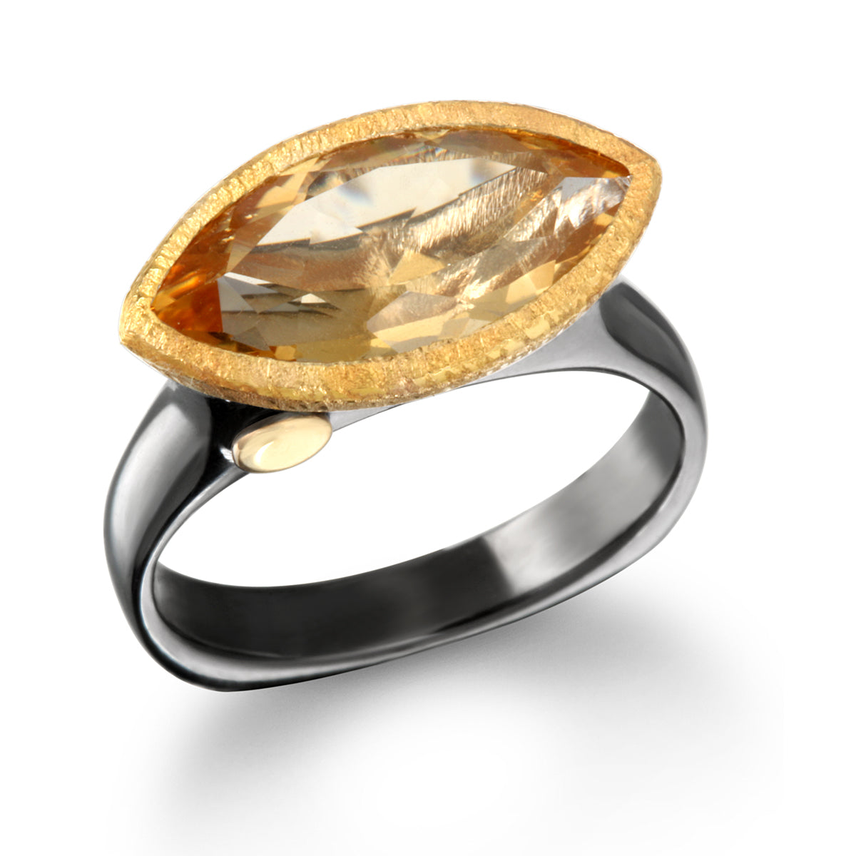 East West Marquise Ring - Black Ruthenium &amp; Citrine