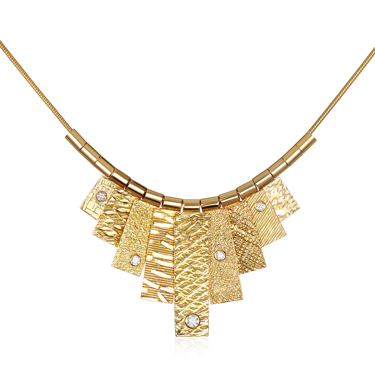 9 Tab Necklace with 14k Solid Gold Pendants &amp; White Diamonds