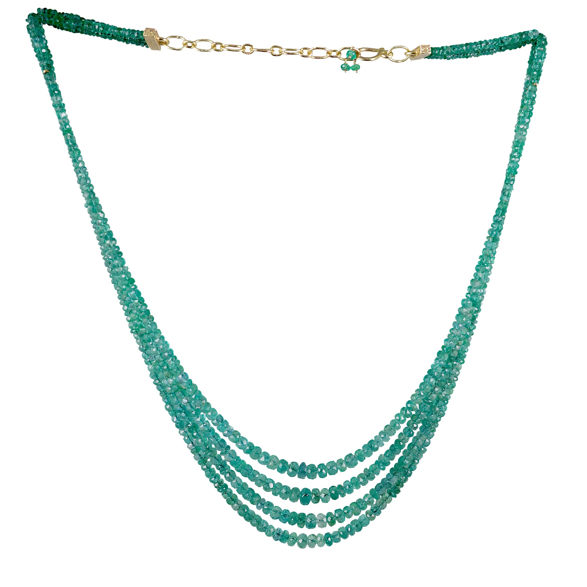 Multi Strand Emerald Necklace - 14k Gold