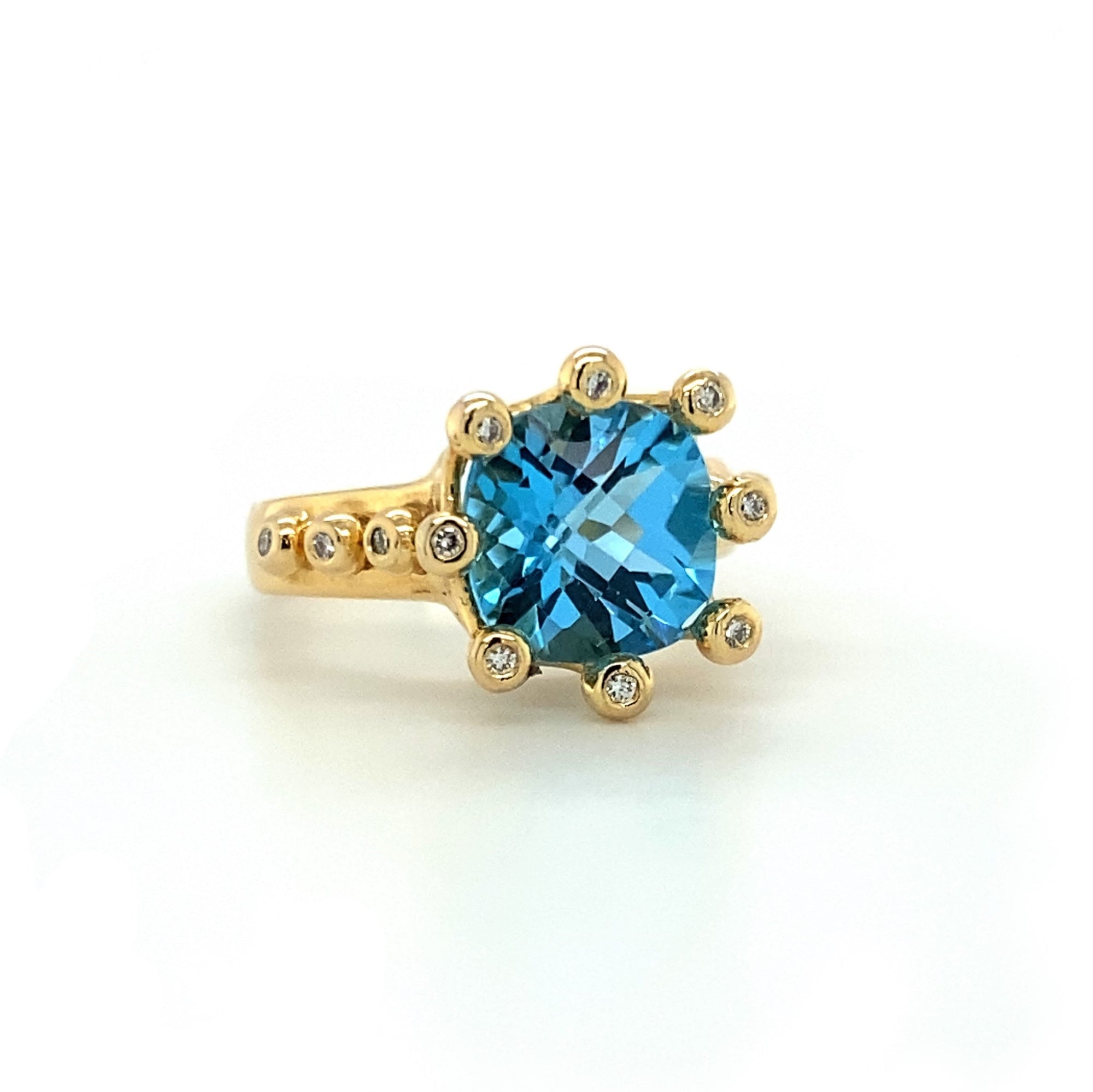 14K Swiss Blue Topaz and Diamond Crown Ring