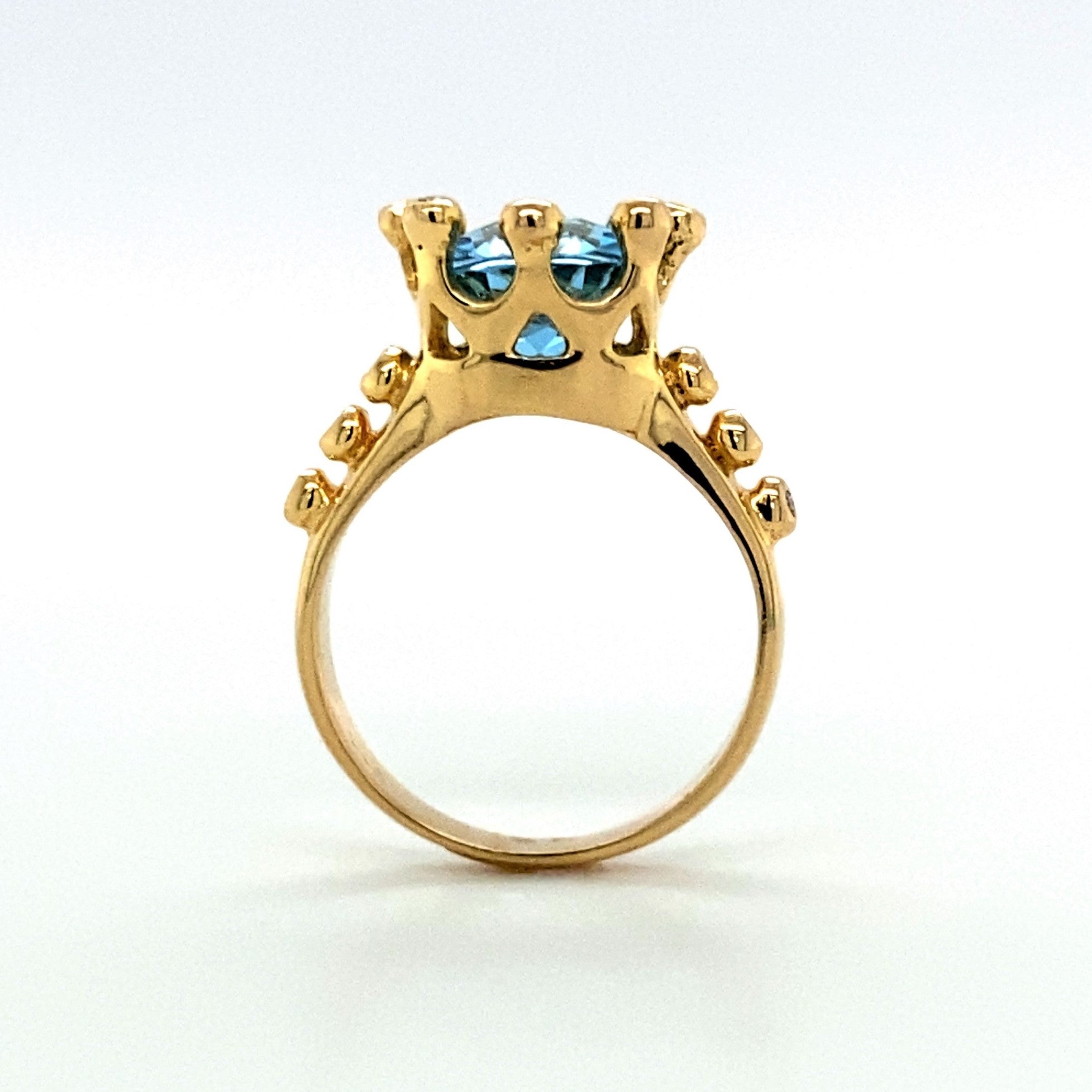 14K Swiss Blue Topaz and Diamond Crown Ring