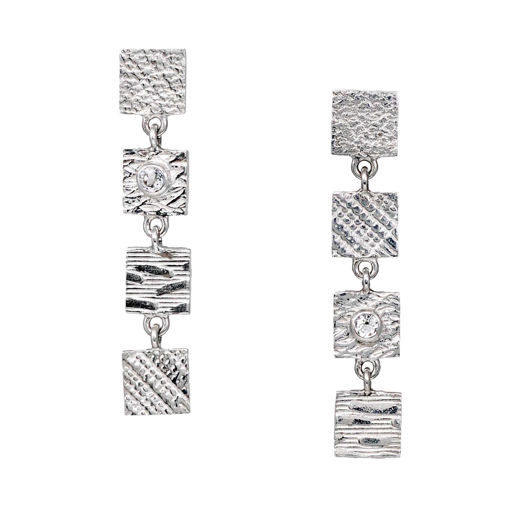 4 Tab Textured Earrings with White Sapphire