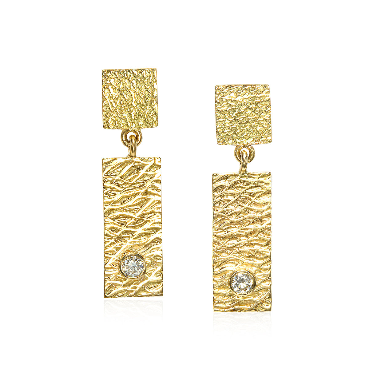 2 Tab Textured Earrings with White Sapphire