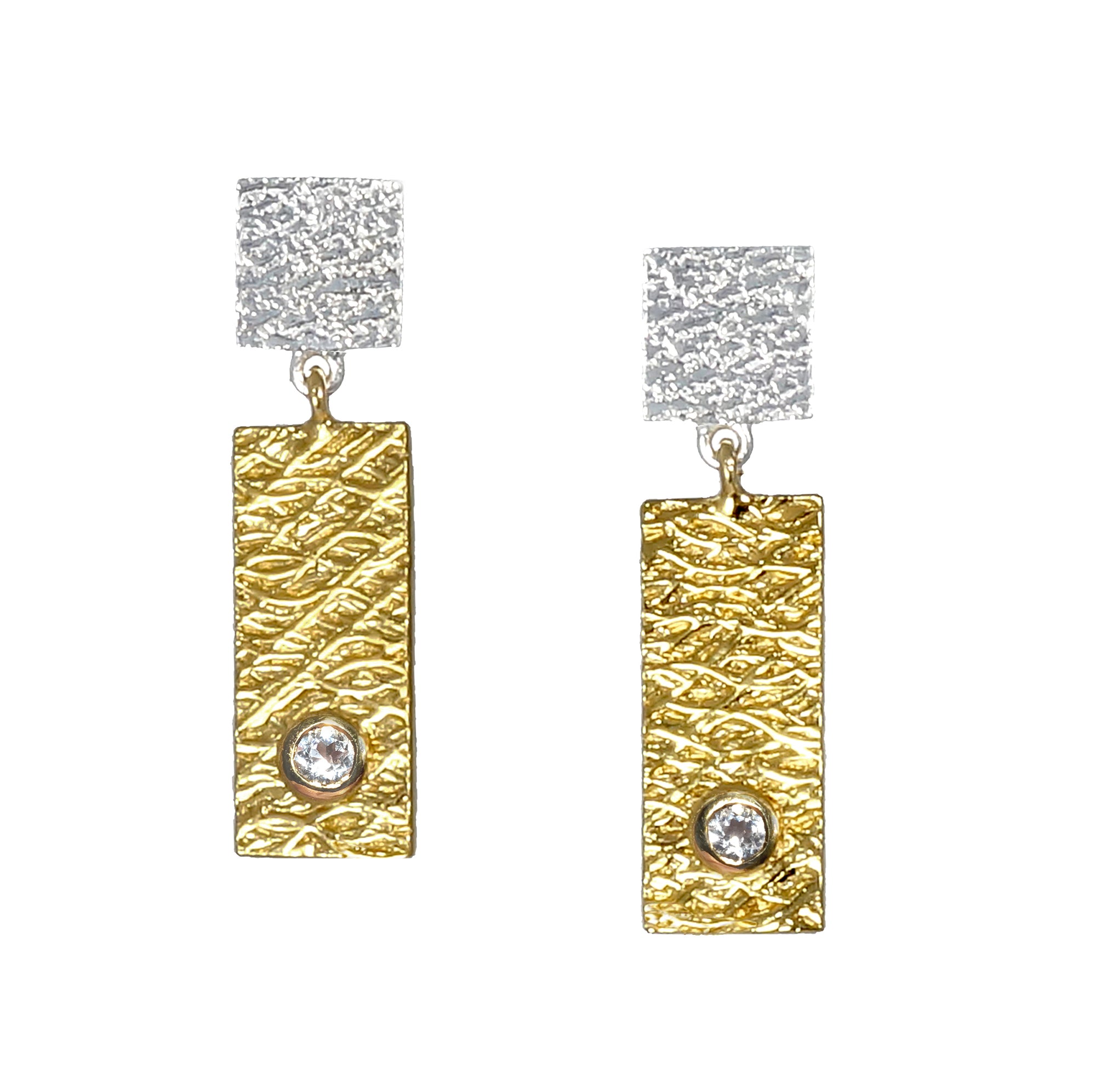 2 Tab Textured Earrings with White Sapphire