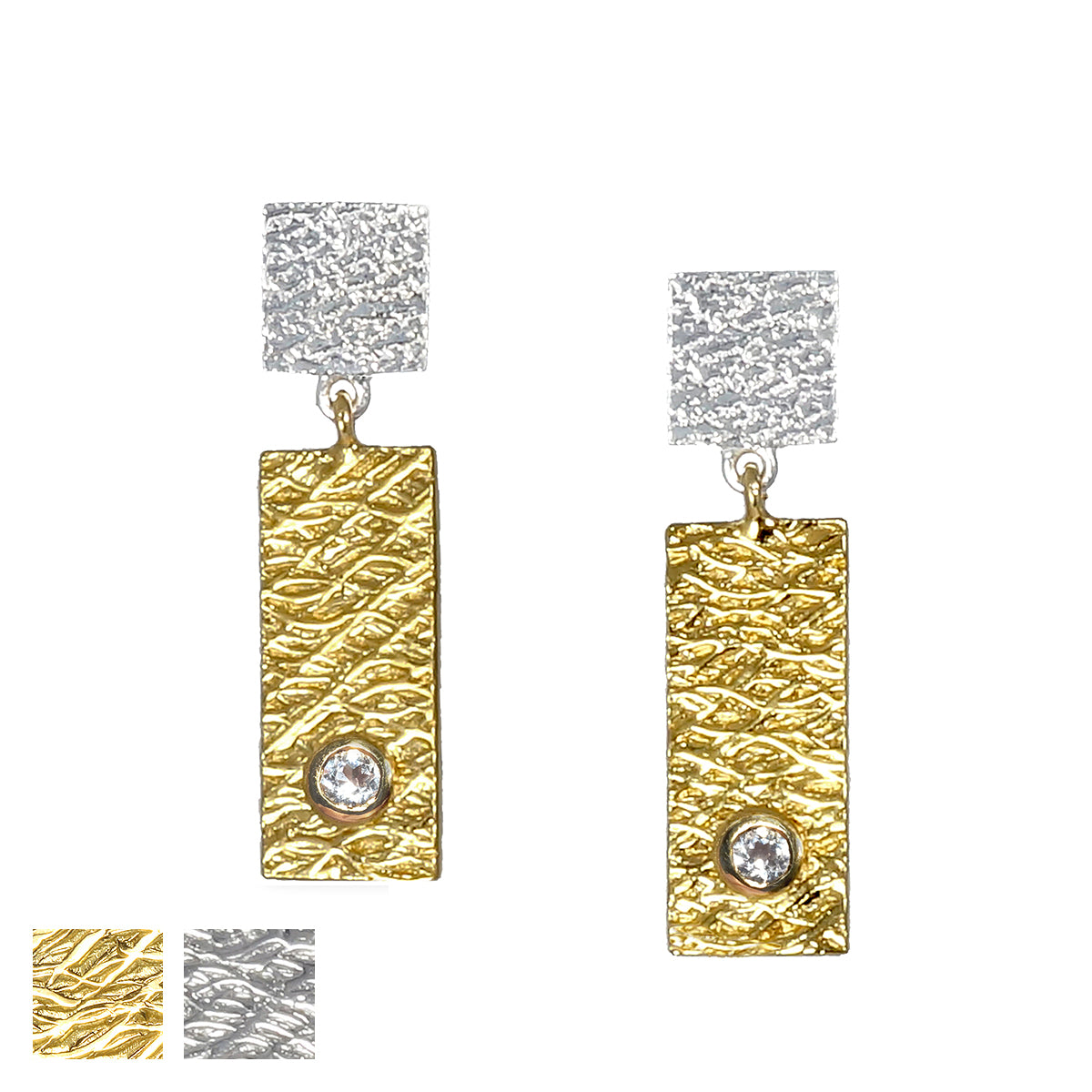 2 Tab Textured Earrings with White Lab Diamond