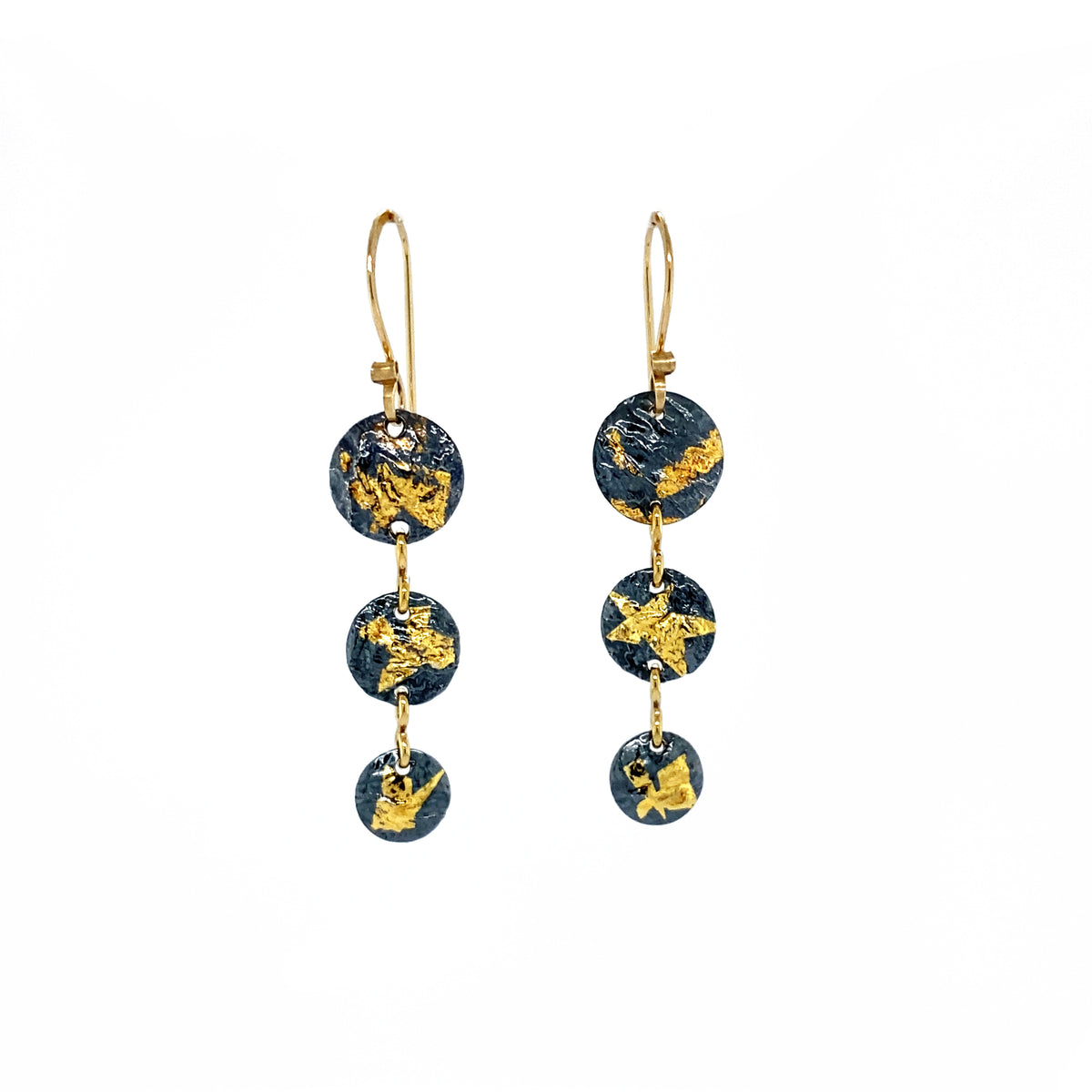 Keum-Boo Triple Disk Black &amp; Gold Earrings - Small