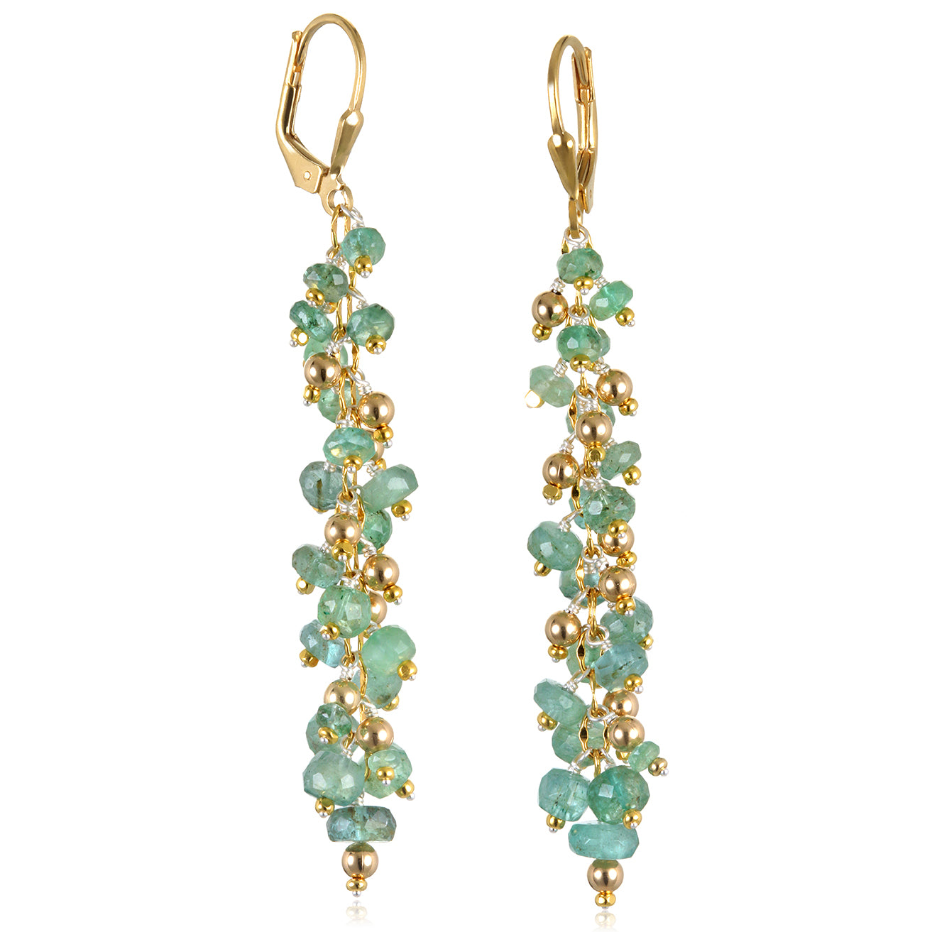 Emerald and Gold Waterfall Dangle Earrings