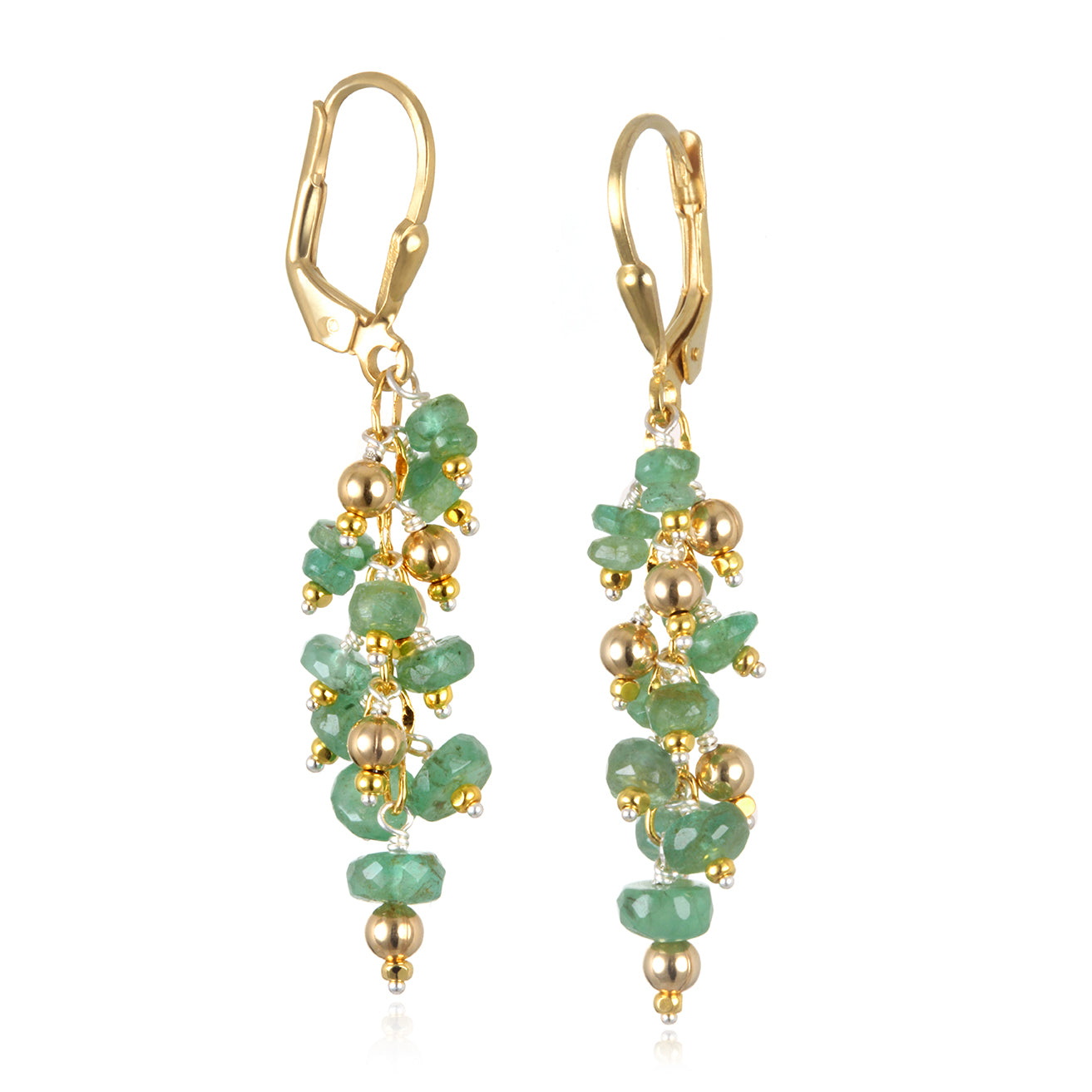 Emerald and Gold Waterfall Dangle Earrings