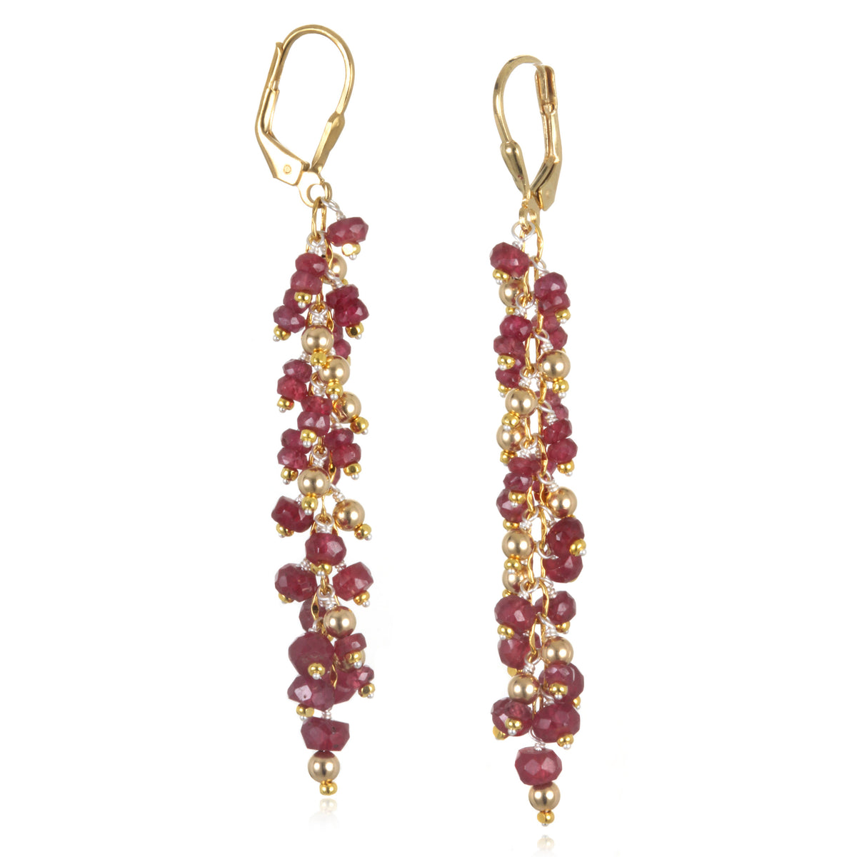 Ruby and Gold Waterfall Dangle Earrings