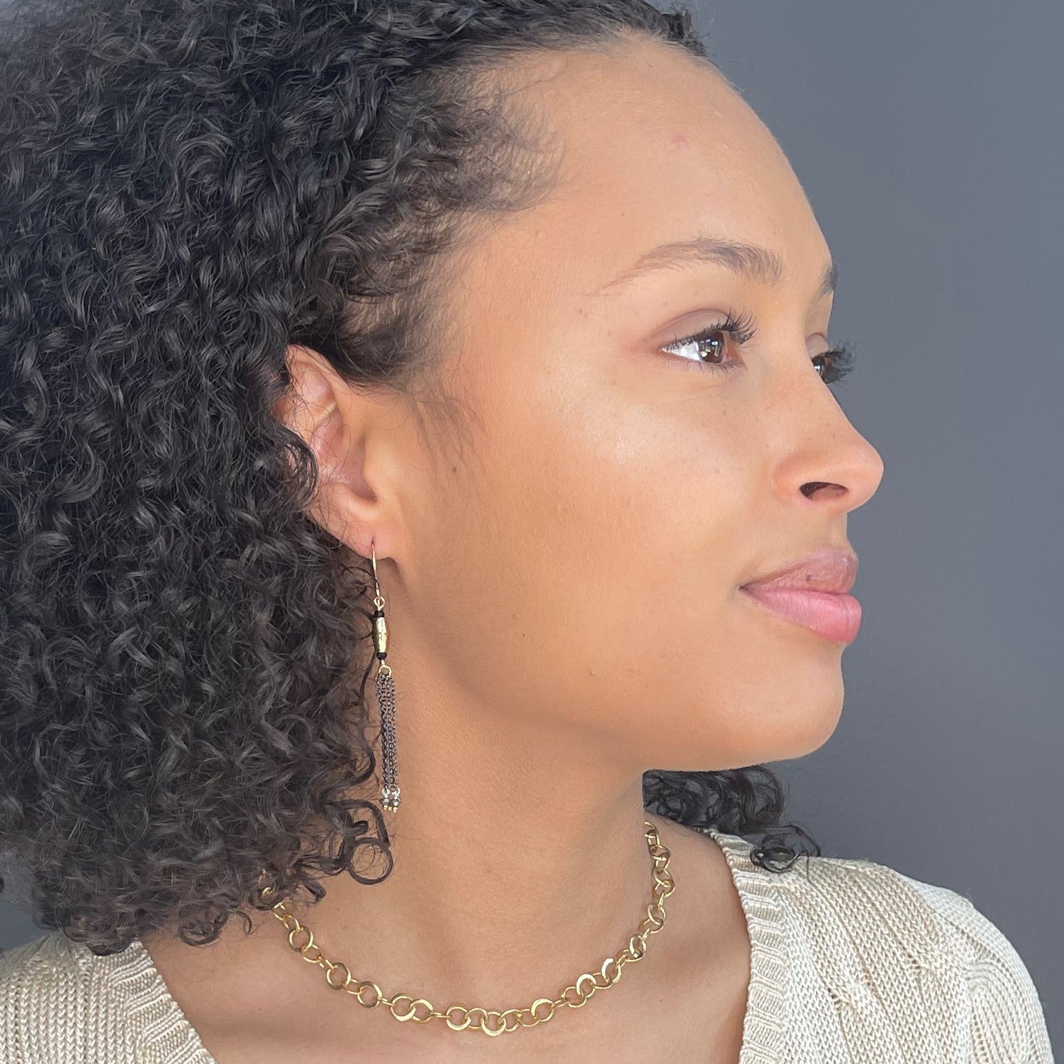 Spinel and Gold Mixed Metal Earrings with Tassels