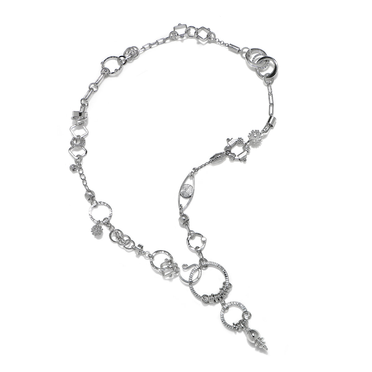 White Rhodium Plumb Bob Sculpture Necklace