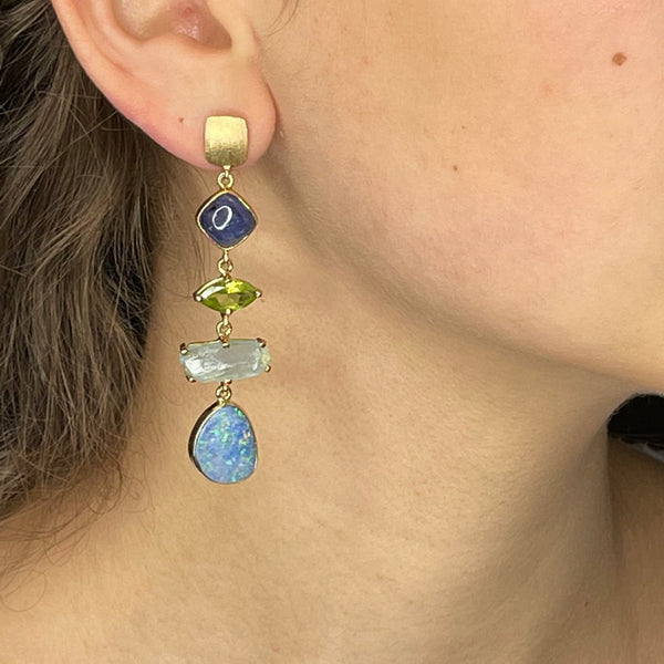 14k Gold Opal & Tanzanite Earrings - Q Evon Fine Jewelry