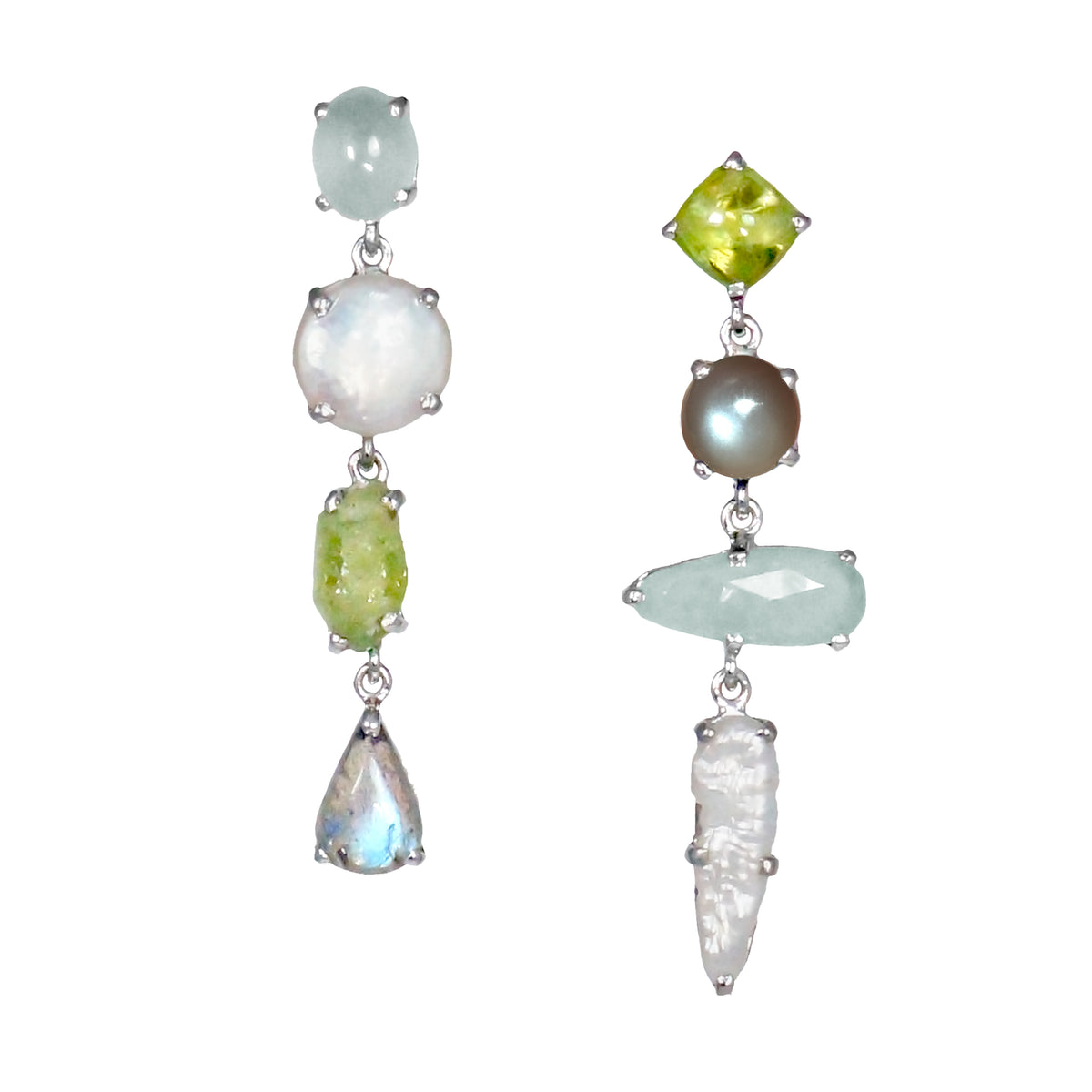 Pearl &amp; Peridot Silver Earrings