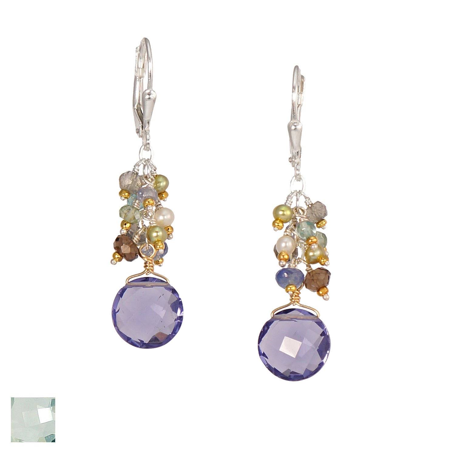 Gemstone Dangle Earrings with Iolite or Green Amethyst