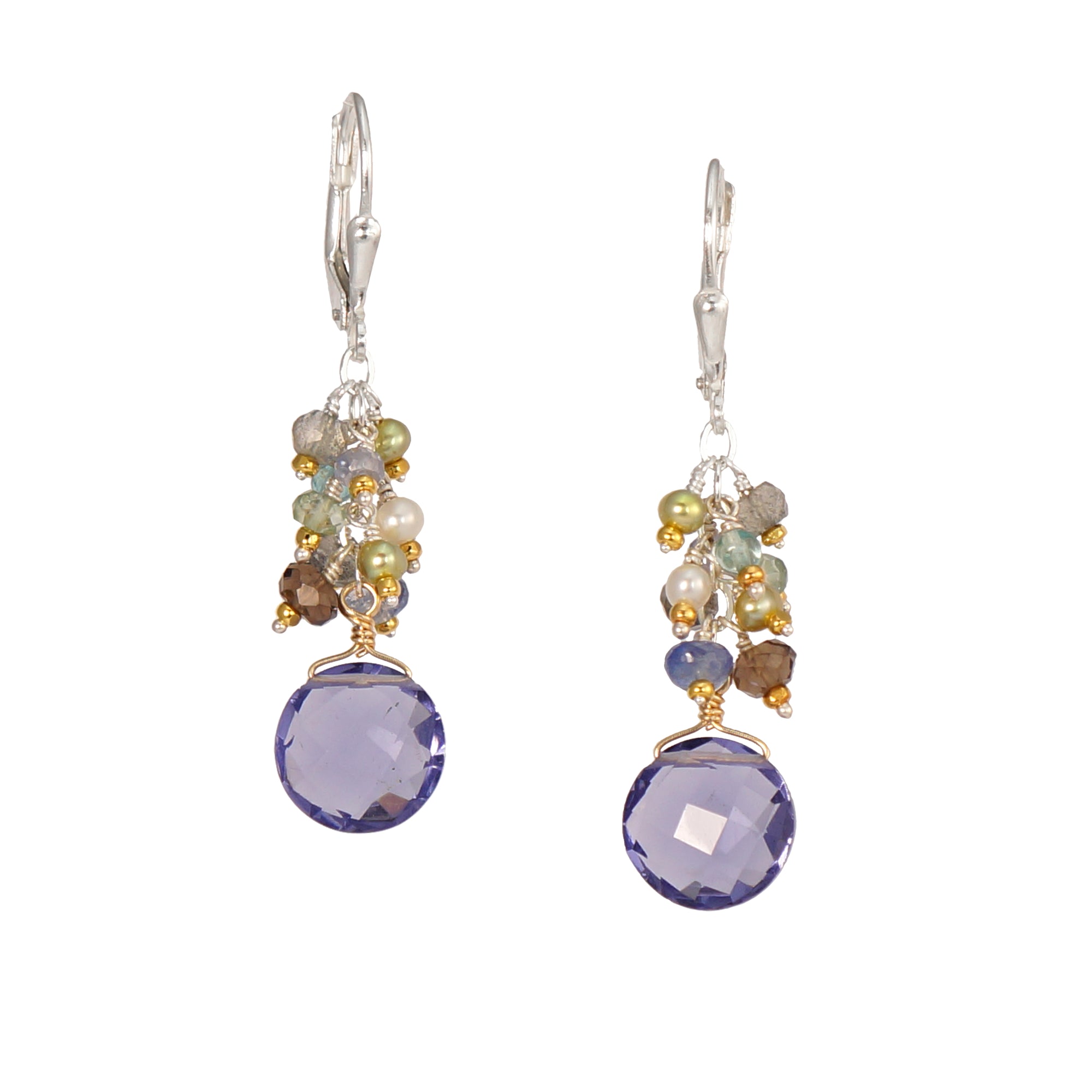 Gemstone Dangle Earrings with Iolite or Green Amethyst