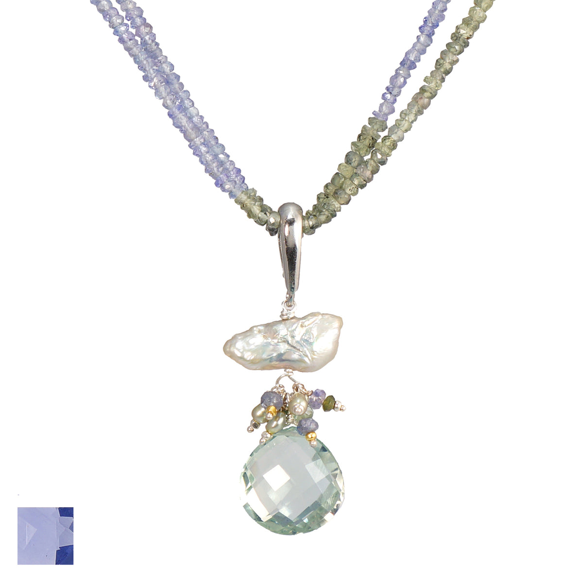 Keshi Pearl with Tanzanite &amp; Green Sapphire