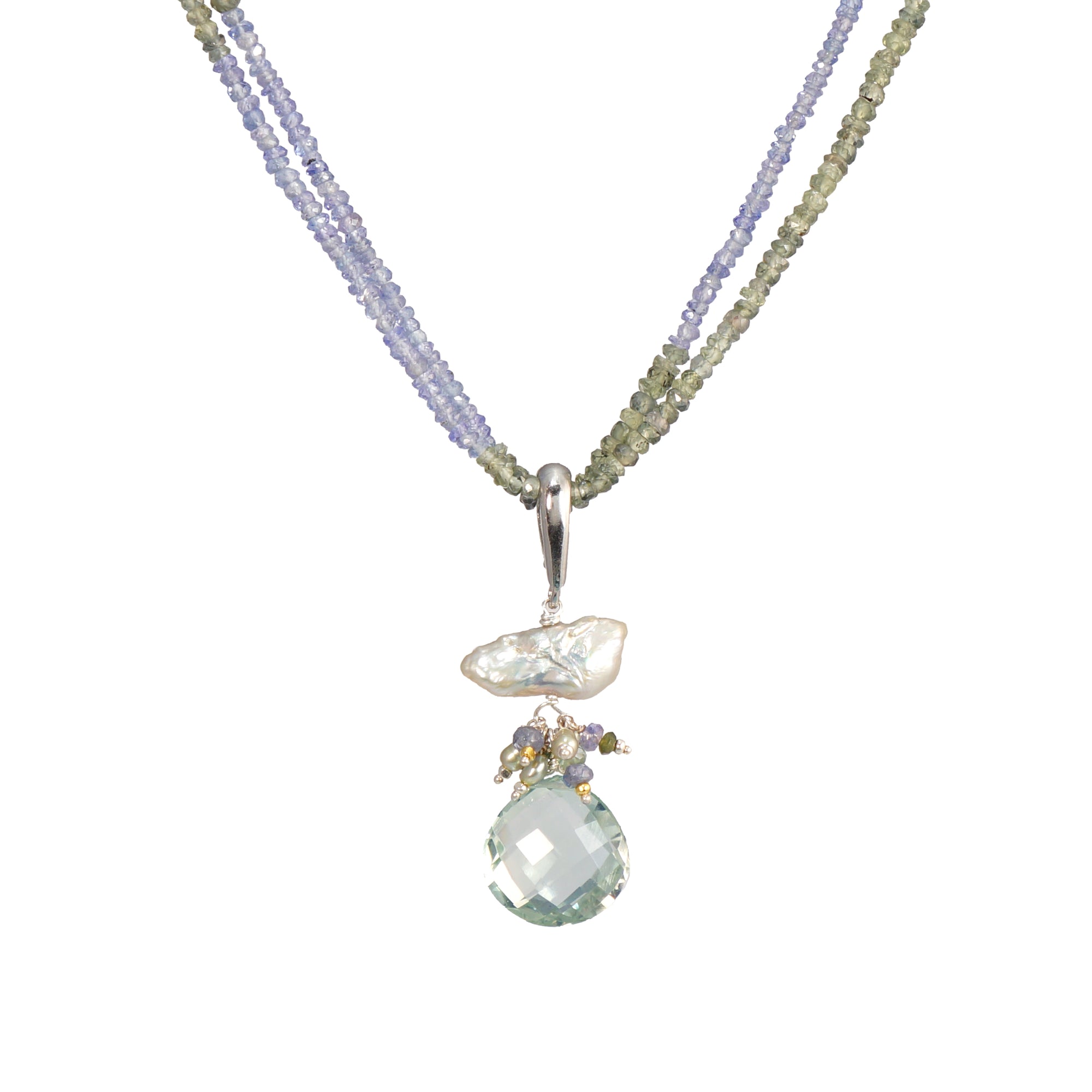 Keshi Pearl with Tanzanite & Green Sapphire