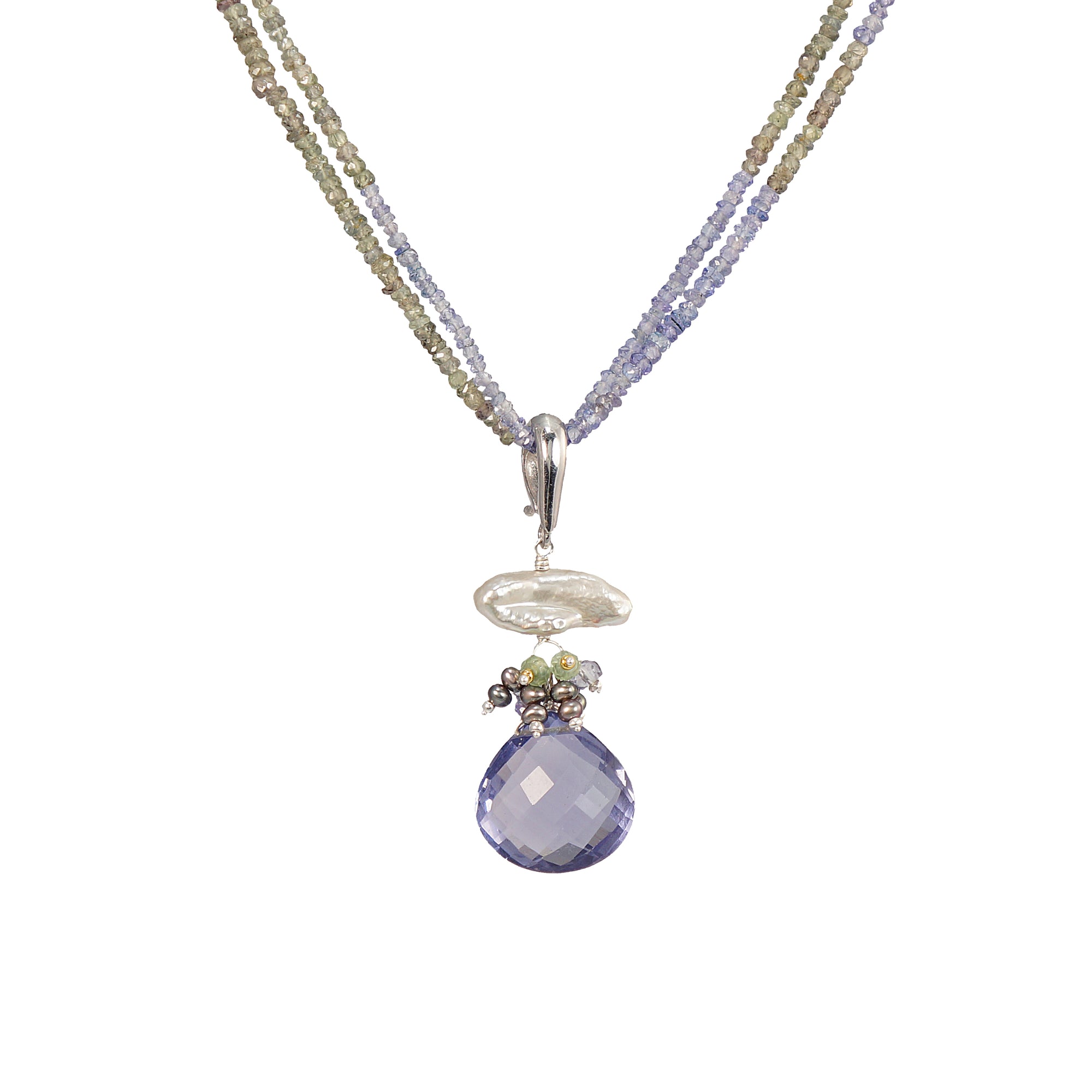 Keshi Pearl with Tanzanite & Green Sapphire