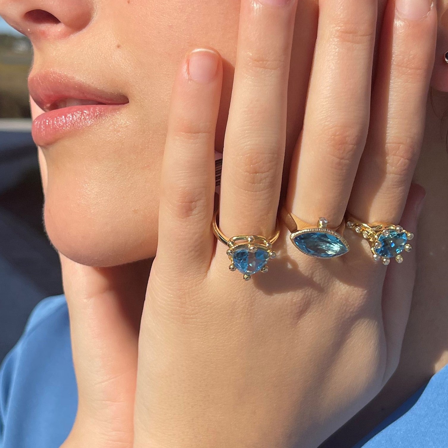 10KT Yellow Gold Emerald-Cut Blue Topaz + Diamond Ring – LSJ