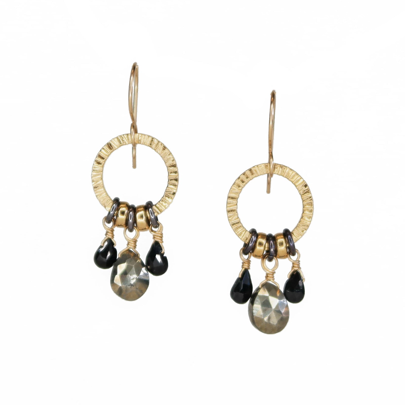 Pyrite Hammered Gold Earrings - Small