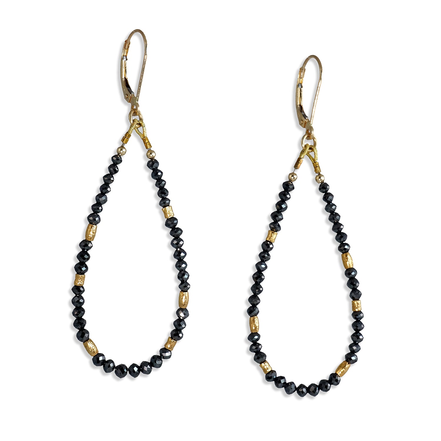 22k Gold Dangling Black Beads Hoops | Raj Jewels