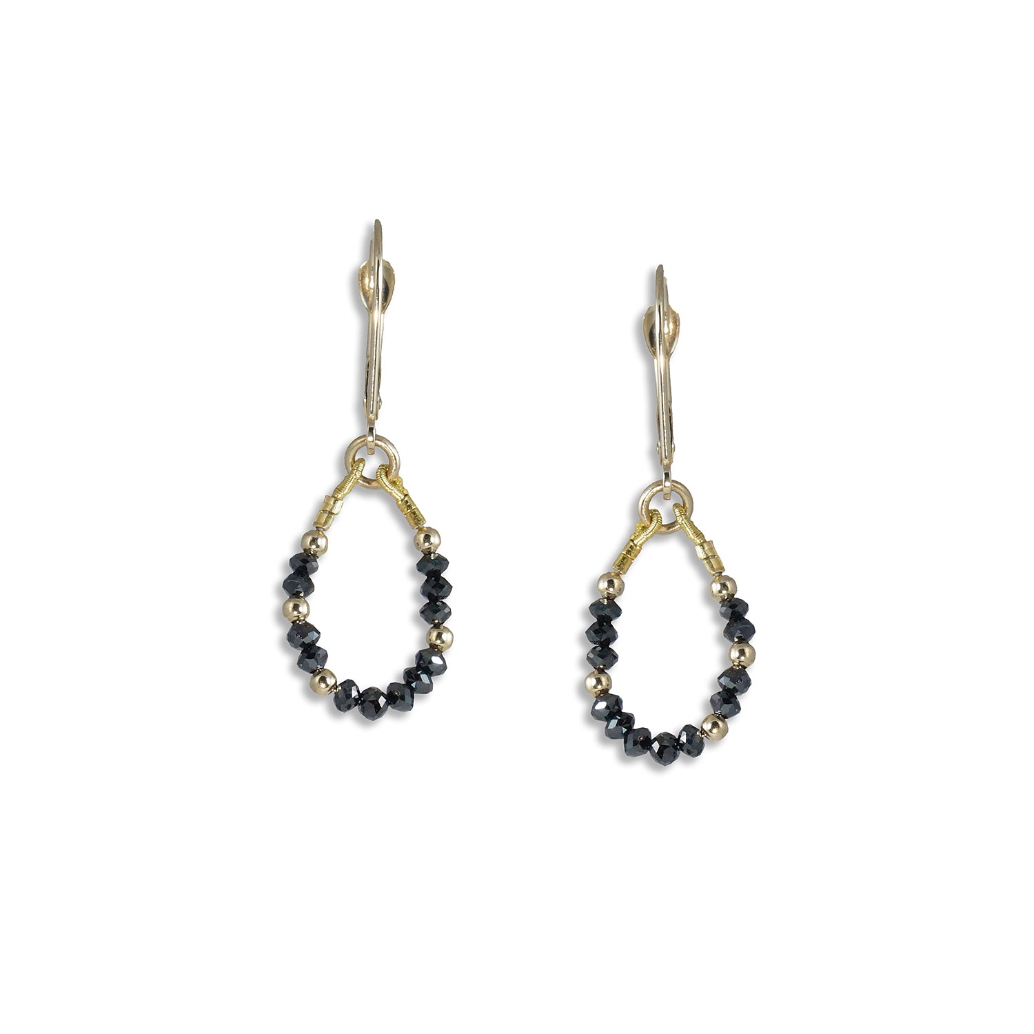 14k Gold Bead and Black Diamond Asymmetrical Earrings