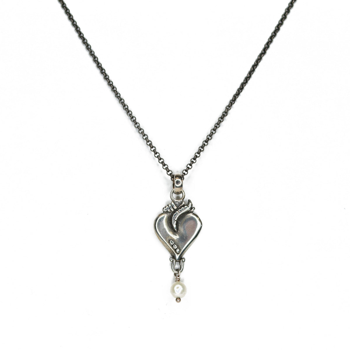 Flaming Heart &amp; Pearl Drop Pendant