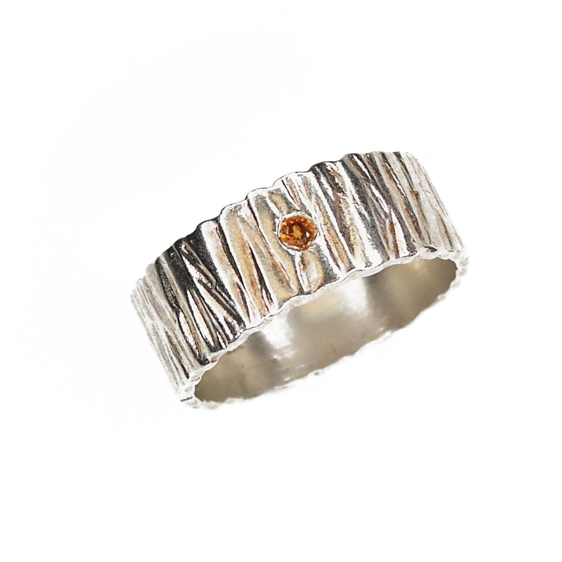 Etched Silver Band, Orange Sapphire