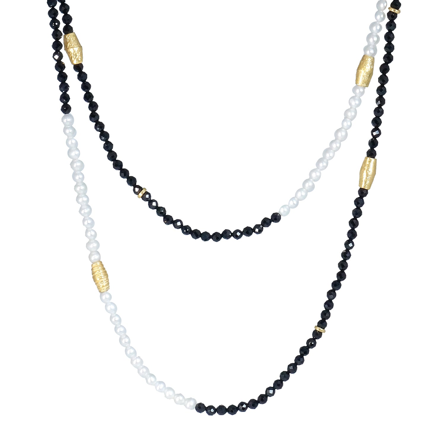 Spinel and Pearl Necklace with Gold Beads