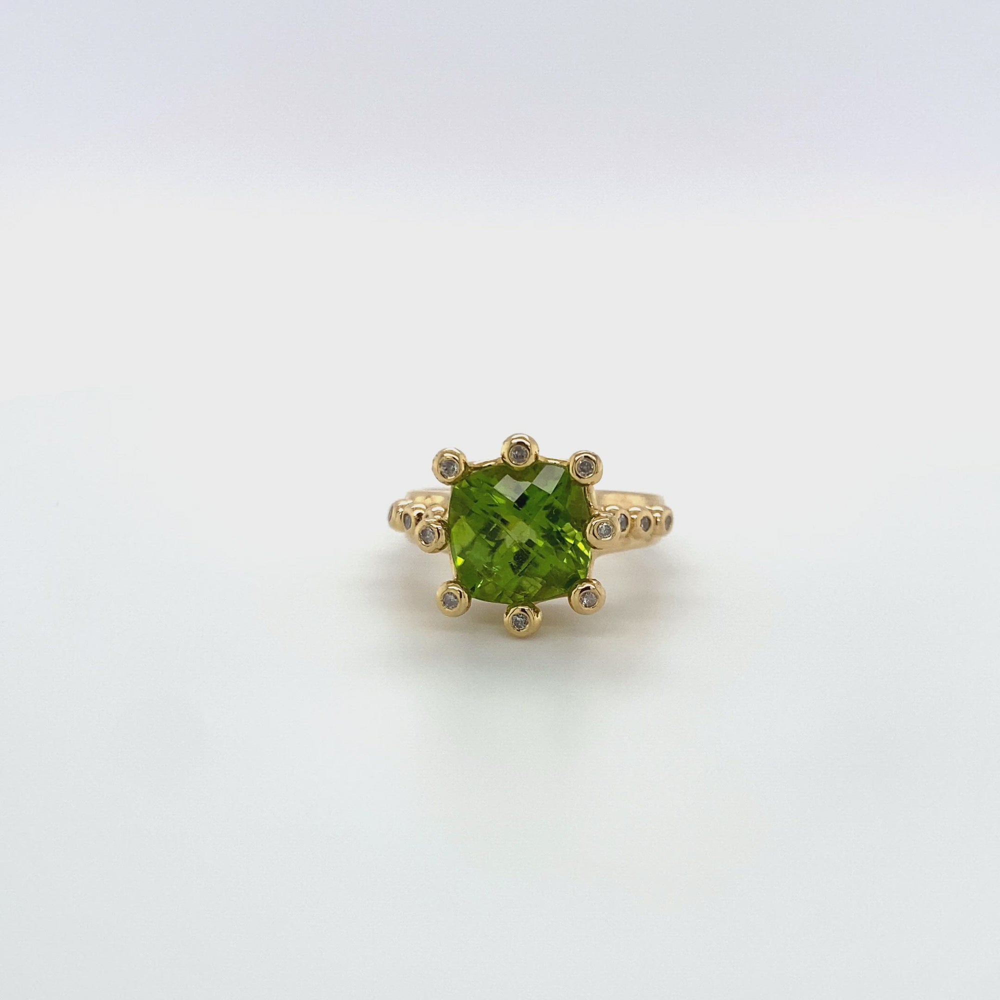 14K Peridot and Diamond Crown Ring